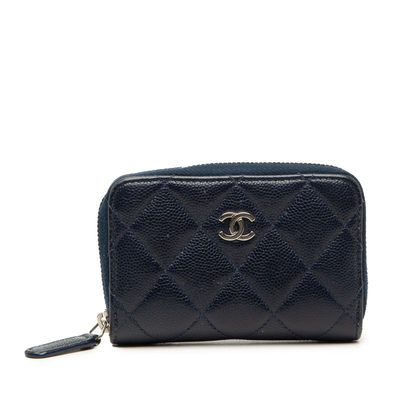 Chanel Quilted CC Logo Coin Purse Navy Caviar Leather