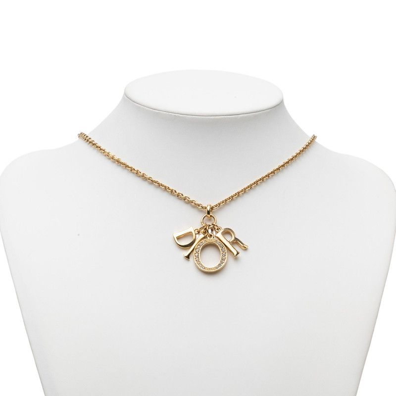 Dior Logo Chain Pendant Gold Plated Rhinestone — view 5