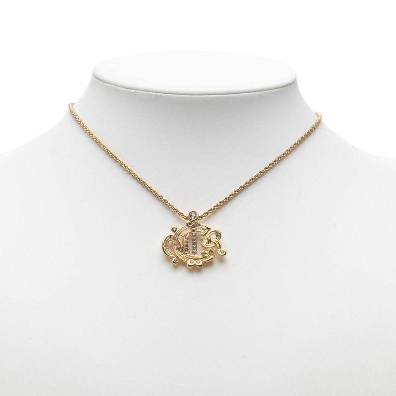 Dior Logo Emblem Chain Pendant Gold Plated Rhinestone — view 6