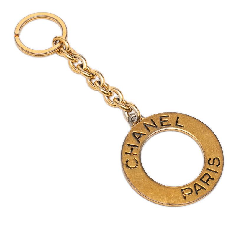 Chanel Vintage Logo Ring Key Holder Charm 93 Gold Plated