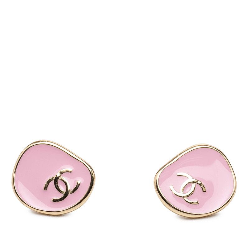 Chanel CC Logo Stud Earrings 24 Gold Pink Plated