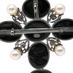 Chanel CC Logo Brooch 03 Black Silver Metal Faux Pearl Cles — view 3
