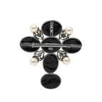Chanel CC Logo Brooch 03 Black Silver Metal Faux Pearl Cles — view 2