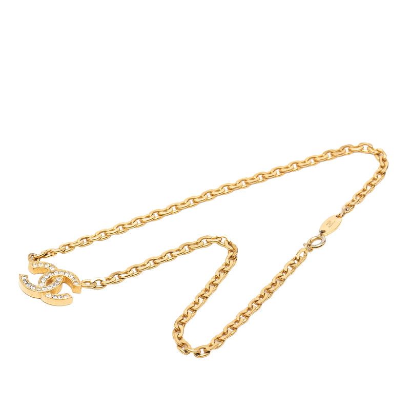 Chanel CC Logo Vintage Chain Pendant Gold Plated Rhinestone — view 3
