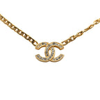 Chanel CC Logo Vintage Chain Pendant Gold Plated Rhinestone