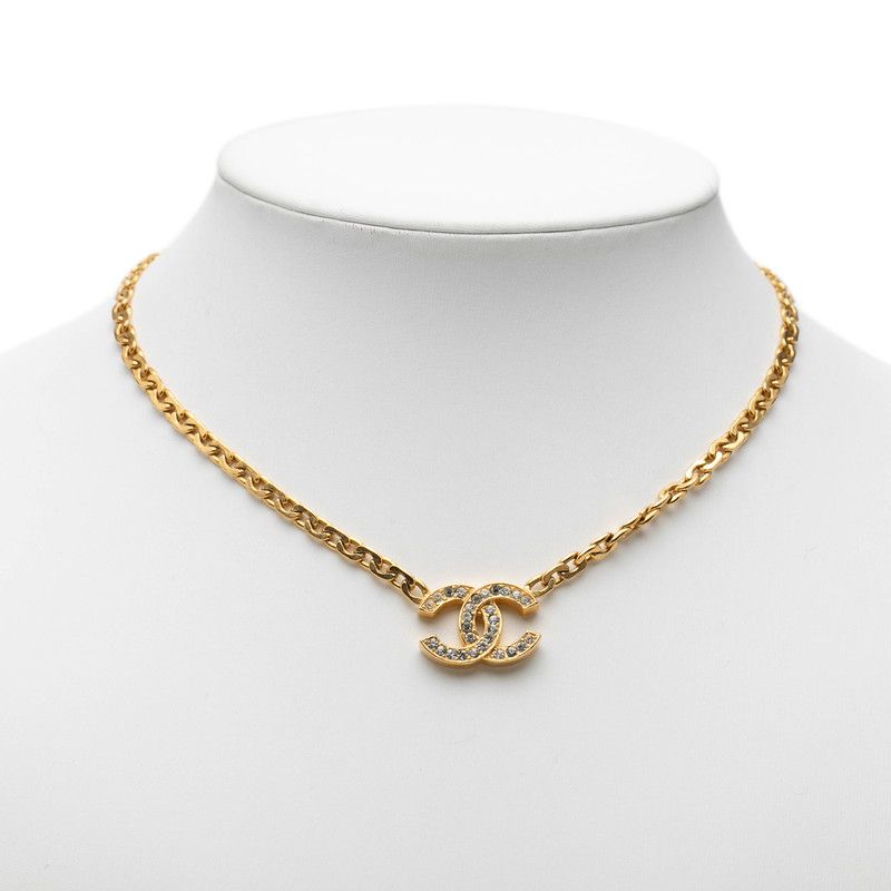 Chanel CC Logo Vintage Chain Pendant Gold Plated Rhinestone — view 7