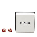 Chanel CC Logo Flower Motif Stud Earrings 03 Gold Red Plated Resin — view 4