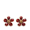 Chanel CC Logo Flower Motif Stud Earrings 03 Gold Red Plated Resin