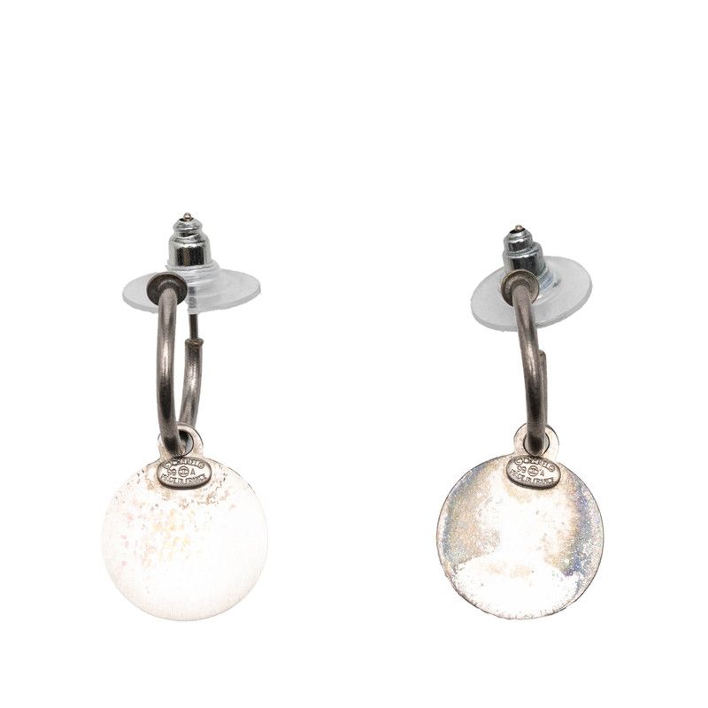 Chanel CC Logo Vintage Hoop Stud Earrings 99 Silver Gold Metal — view 2