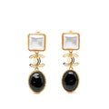 Chanel CC Logo Earrings 20 Gold Black White Plated Resin