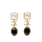 Chanel CC Logo Earrings 20 Gold Black White Plated Resin