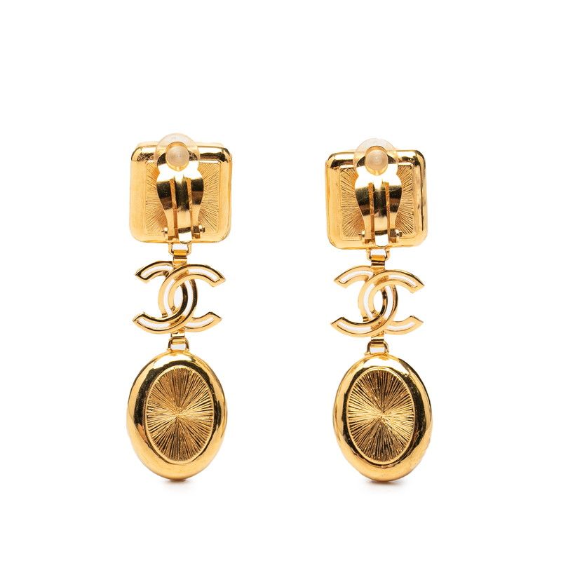 Chanel CC Logo Earrings 20 Gold Black White Plated Resin — view 2