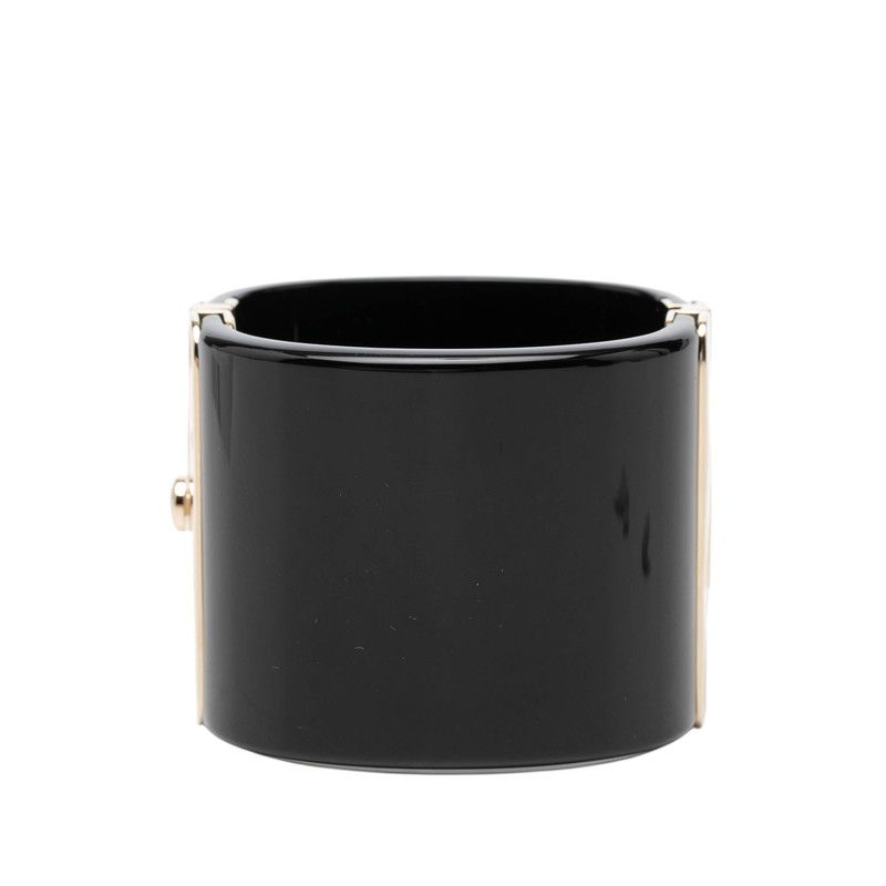 Chanel CC Logo Bracelet Bangle Black Gold Plated Plastic — view 3