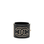 Chanel CC Logo Bracelet Bangle Black Gold Plated Plastic