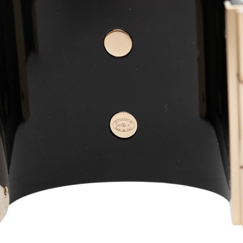 Chanel CC Logo Bracelet Bangle Black Gold Plated Plastic — view 4