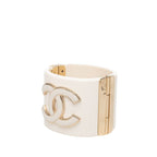 Chanel CC Logo Bangle Bracelet White Gold Plated Plastic — view 2