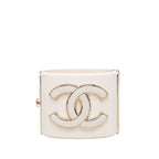 Chanel CC Logo Bangle Bracelet White Gold Plated Plastic