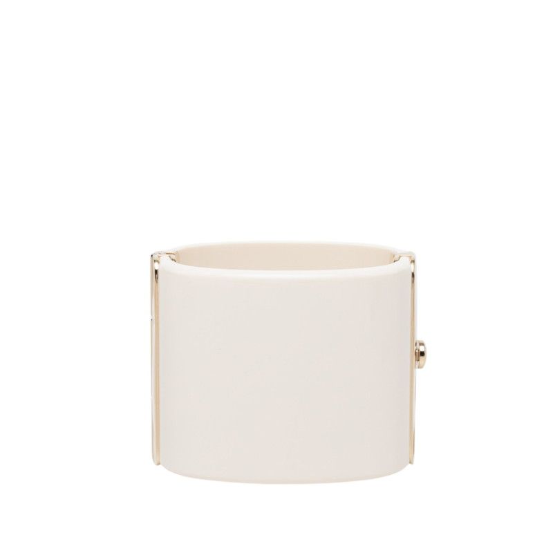 Chanel CC Logo Bangle Bracelet White Gold Plated Plastic — view 3
