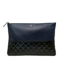 Chanel Quilted CC Logo Clutch Navy Green Lambskin Enamel