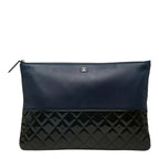 Chanel Quilted CC Logo Clutch Navy Green Lambskin Enamel