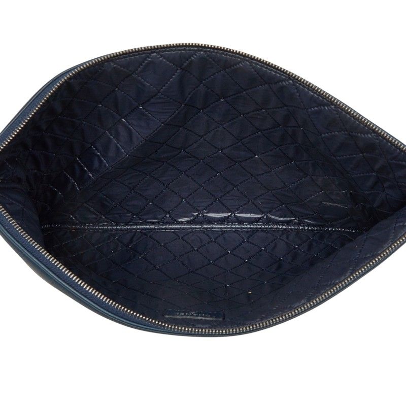 Chanel Quilted CC Logo Clutch Navy Green Lambskin Enamel — view 6