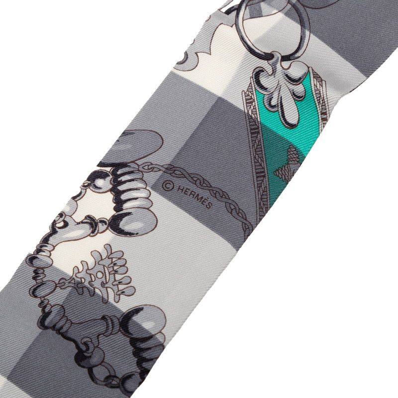 Hermes Mors Et Gourmettes Vichy Scarf Gray Silk — view 2