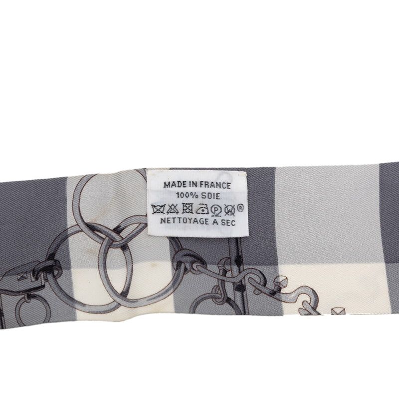 Hermes Mors Et Gourmettes Vichy Scarf Gray Silk — view 4