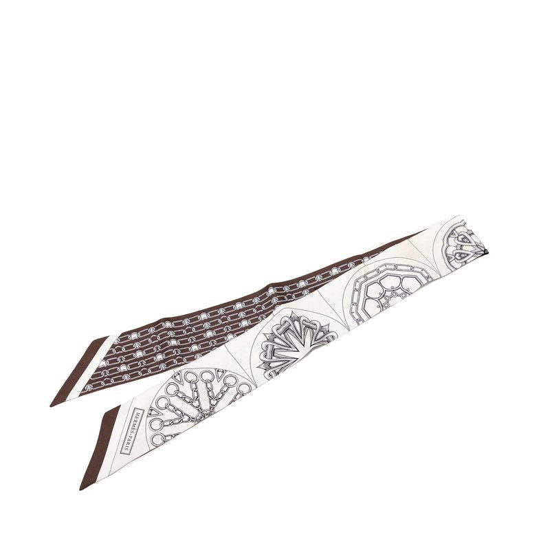 Hermes Twilly Kaleidoscope Effect Scarf White Brown Silk