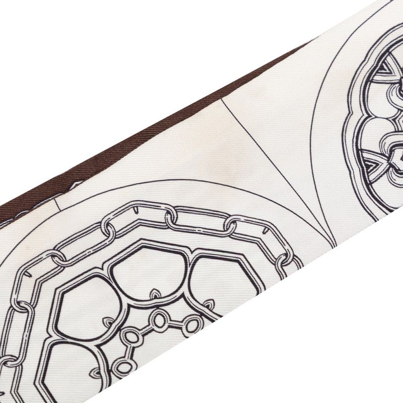 Hermes Twilly Kaleidoscope Effect Scarf White Brown Silk — view 4