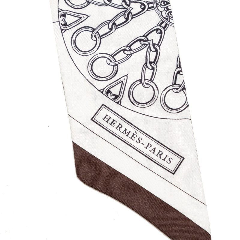 Hermes Twilly Kaleidoscope Effect Scarf White Brown Silk — view 2