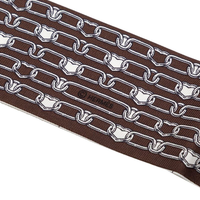 Hermes Twilly Kaleidoscope Effect Scarf White Brown Silk — view 3
