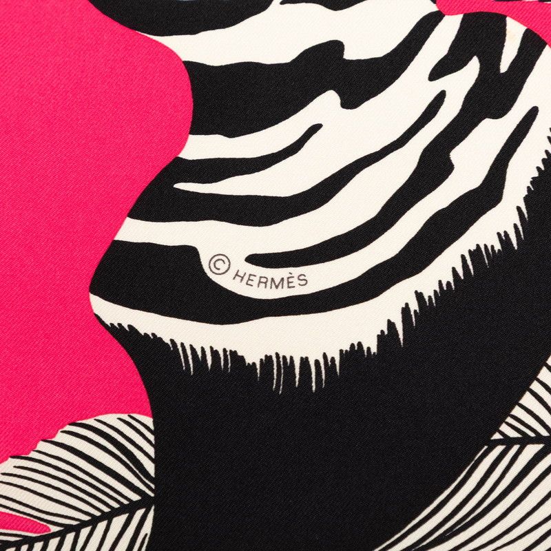 Hermes Carre 90 Zebra Pegasus Scarf Pink Black White Silk — view 4