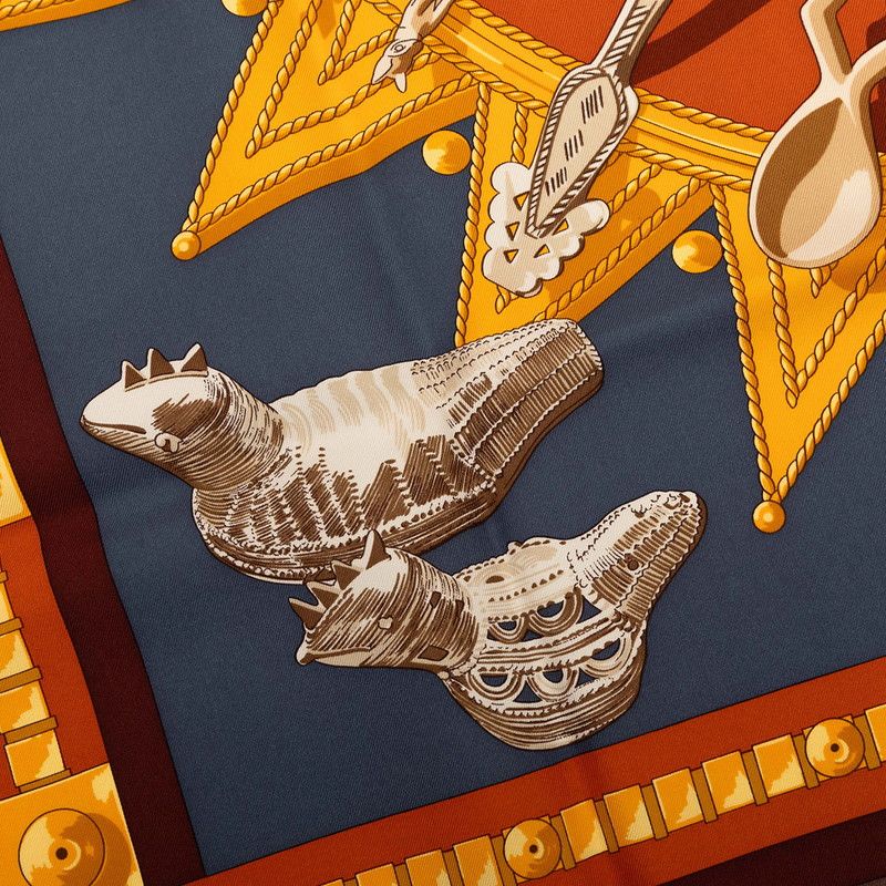 Hermes Carre 90 Cuillers D'afrique African Spoon Scarf Brown Multicolor Silk — view 4