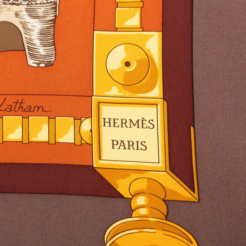 Hermes Carre 90 Cuillers D'afrique African Spoon Scarf Brown Multicolor Silk — view 3