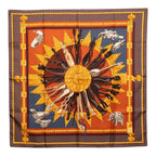 Hermes Carre 90 Cuillers D'afrique African Spoon Scarf Brown Multicolor Silk