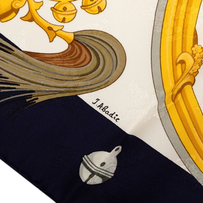 Hermes Carre 90 Plumes Et Grelots Feathers and Bells Scarf Navy White Silk — view 4
