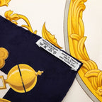 Hermes Carre 90 Plumes Et Grelots Feathers and Bells Scarf Navy White Silk — view 6