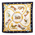 Hermes Carre 90 Plumes Et Grelots Feathers and Bells Scarf Navy White Silk