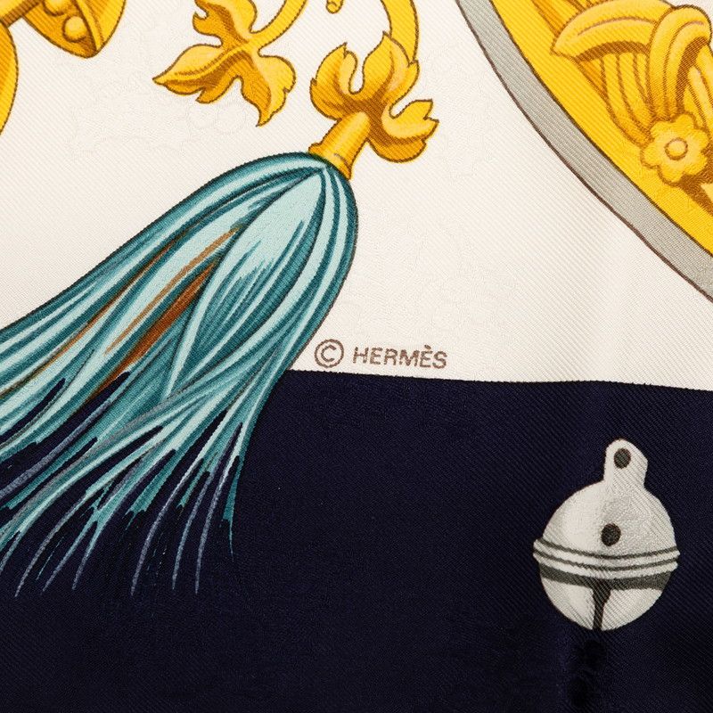 Hermes Carre 90 Plumes Et Grelots Feathers and Bells Scarf Navy White Silk — view 5