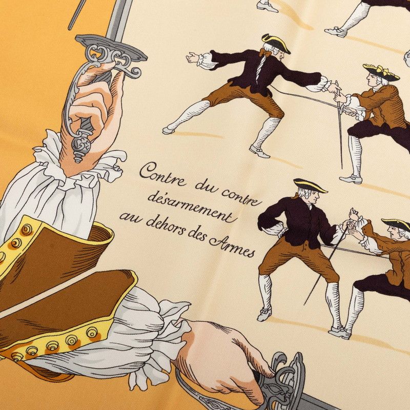 Hermes Carre 90 Fencing Traite Des Armes Scarf Beige Silk — view 5