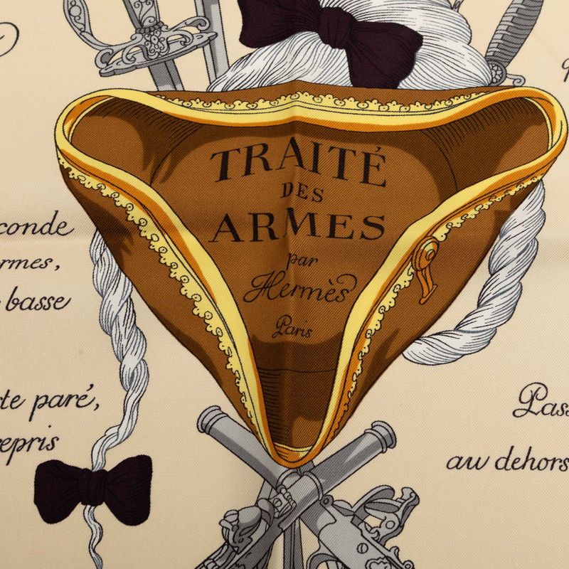 Hermes Carre 90 Fencing Traite Des Armes Scarf Beige Silk — view 3