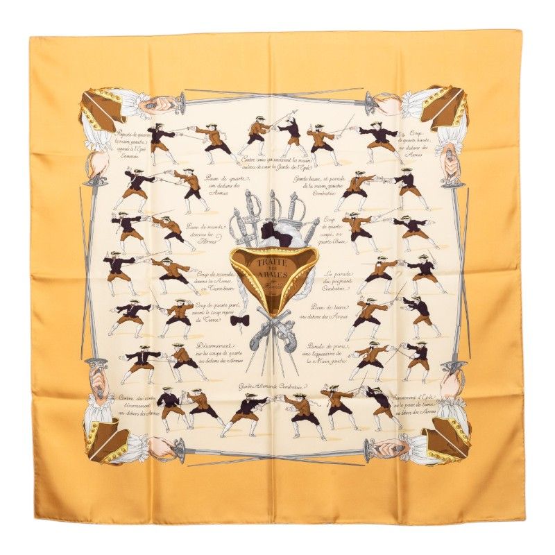 Hermes Carre 90 Fencing Traite Des Armes Scarf Beige Silk