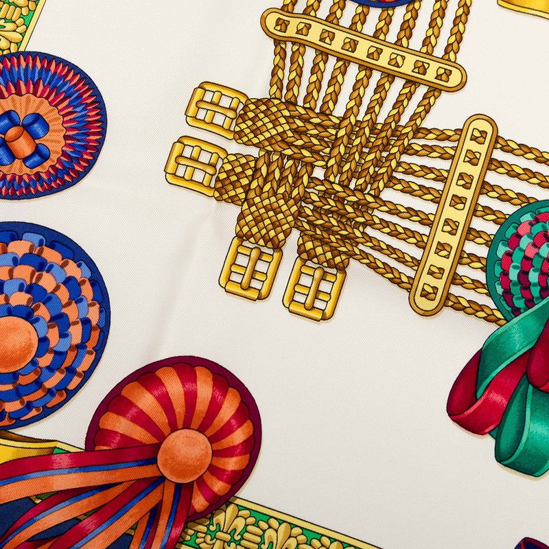 Hermes Carre 90 les Rubans du Cheval Horse Ribbon Scarf Navy Multicolor Silk — view 5