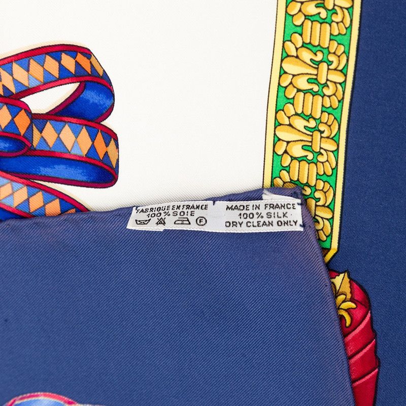 Hermes Carre 90 les Rubans du Cheval Horse Ribbon Scarf Navy Multicolor Silk — view 8