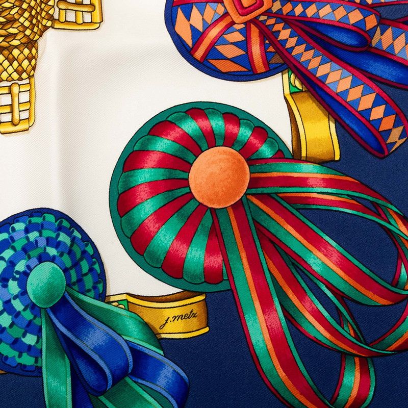 Hermes Carre 90 les Rubans du Cheval Horse Ribbon Scarf Navy Multicolor Silk — view 7