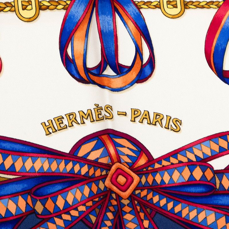 Hermes Carre 90 les Rubans du Cheval Horse Ribbon Scarf Navy Multicolor Silk — view 3