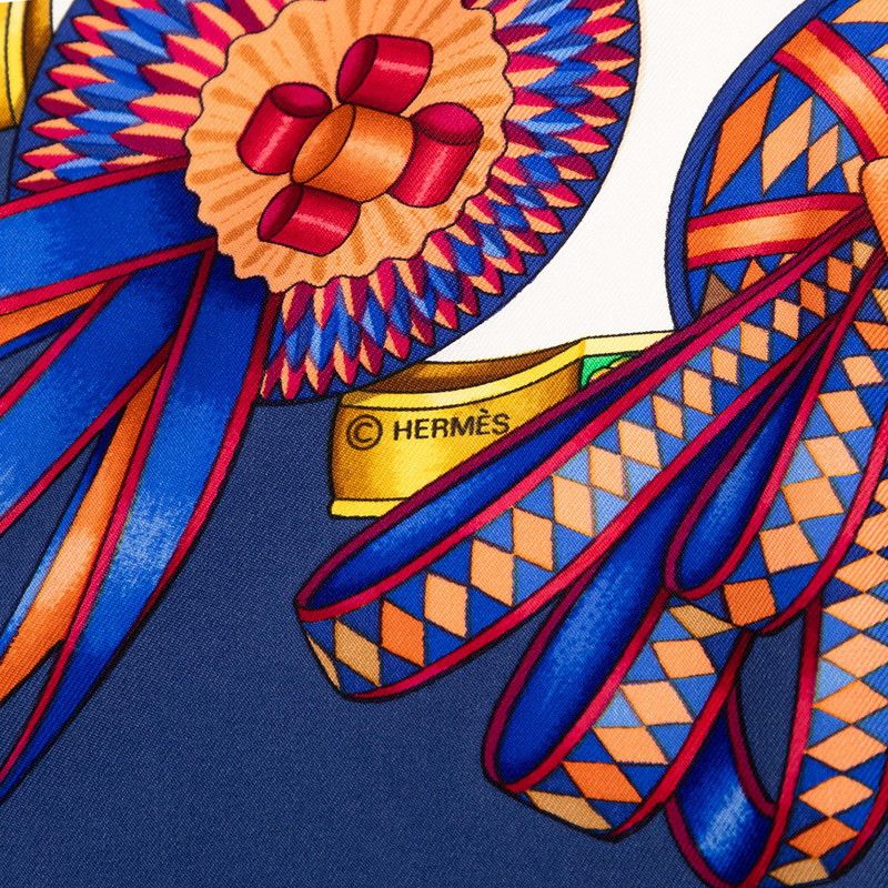 Hermes Carre 90 les Rubans du Cheval Horse Ribbon Scarf Navy Multicolor Silk — view 4