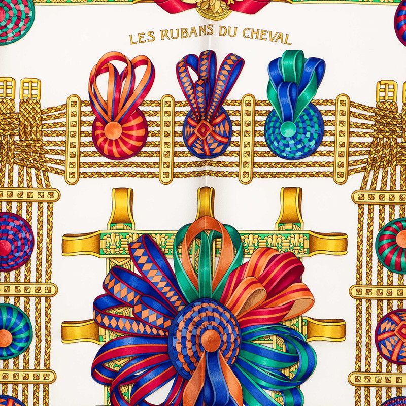 Hermes Carre 90 les Rubans du Cheval Horse Ribbon Scarf Navy Multicolor Silk — view 2