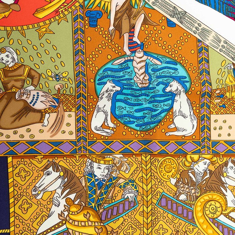 Hermes Carre 90 le Tarot Card Scarf Navy Multicolor Silk — view 4