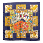 Hermes Carre 90 le Tarot Card Scarf Navy Multicolor Silk